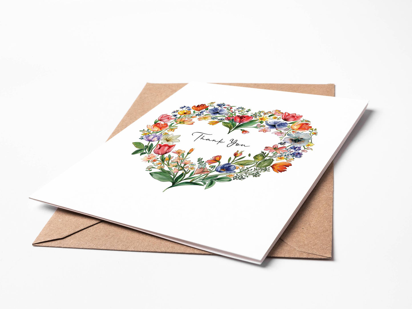 Floral Heart Thank You Card Flower Wreath