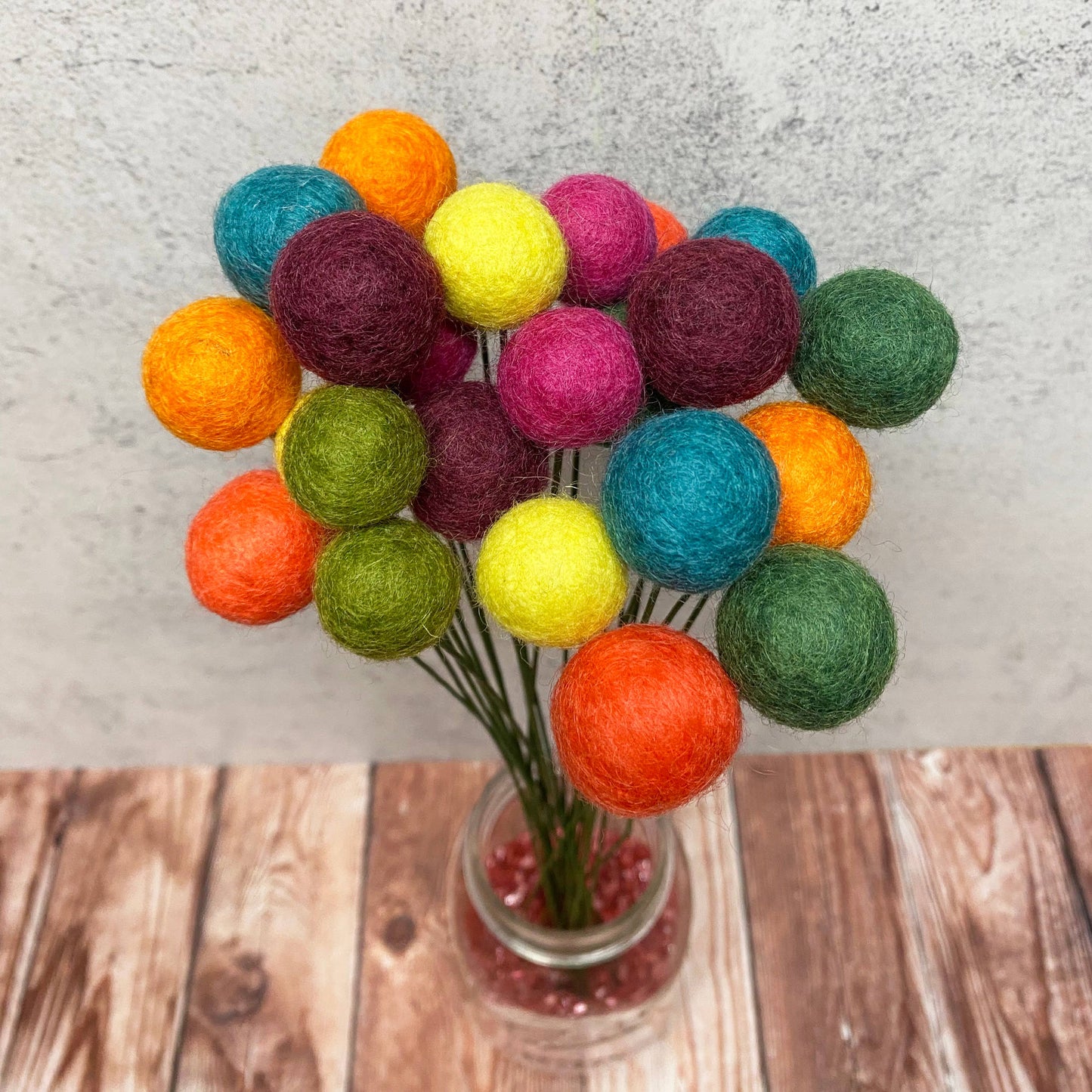 Set of 8 Felt Wool Flower Ball Bouquet Confetti Floral