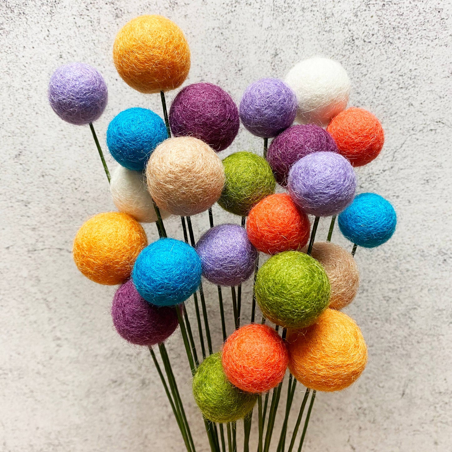 Felt Flower Ball Single Stem - Spring Floral Colors