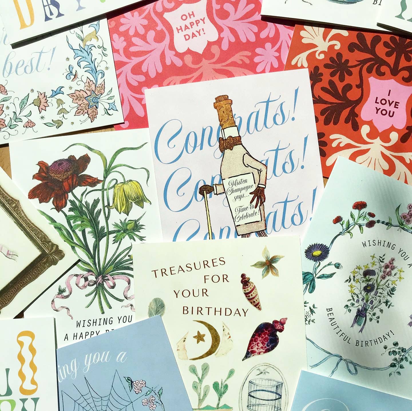 Thank You For Everything Card | Botanical | Floral | Vintage: Packaged in Plastic Sleeves