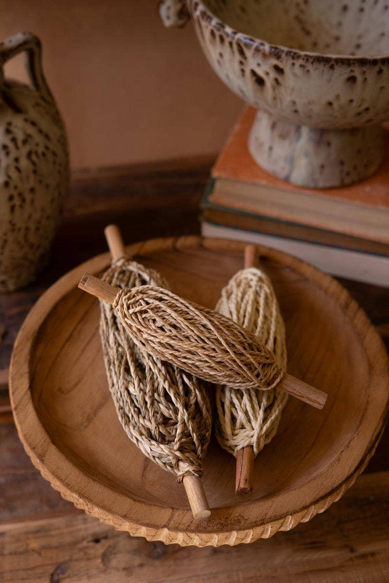 SET OF THREE SPOOLS OF PAPER ROPE: Brown / Paper Rope/Wood / Large: 11.5"t;
Medium: 10"t;
Small: 8"t
