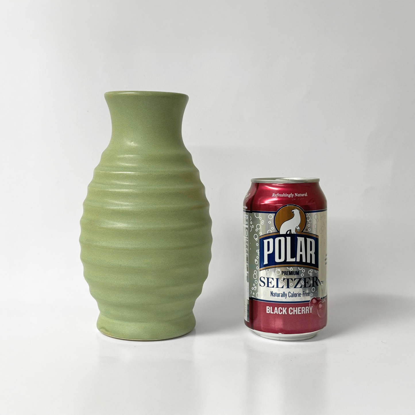7.5"H Matte Ceramic Ribbed Vase - Sage Green