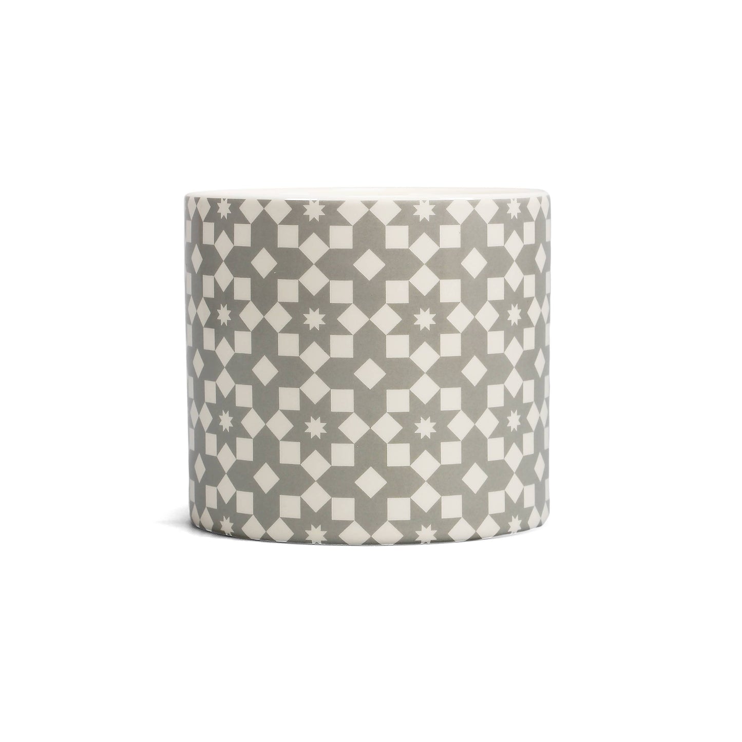 Ceramic Plant Pot Tiles Design Grey Flowers