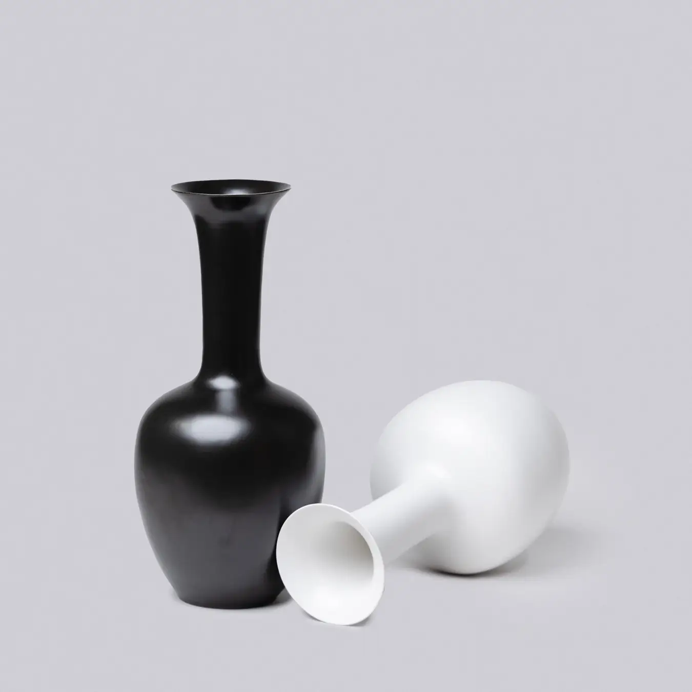 Large Semi-Matte Black Morning Glory Vase