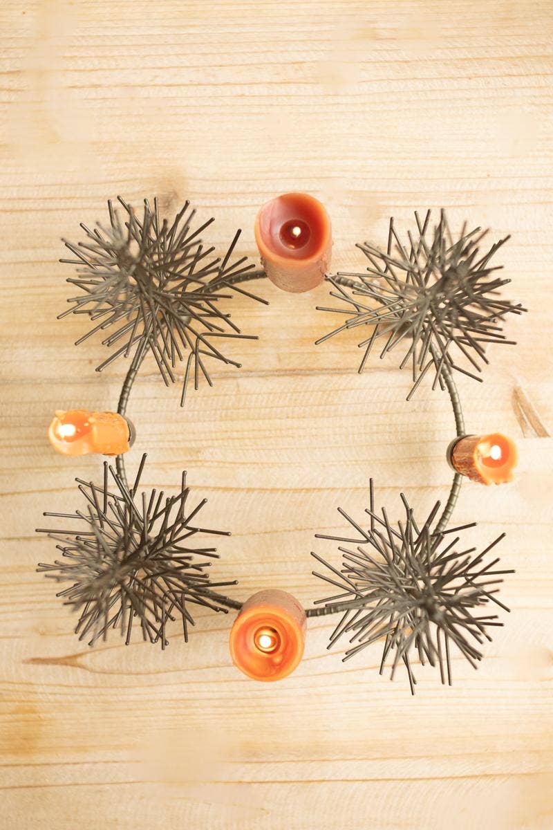 ROUND WIRE CHRISTMAS TREES TABLETOP TAPER CANDELABRA: Brown / Metal/Wire / 12"d x 9"t