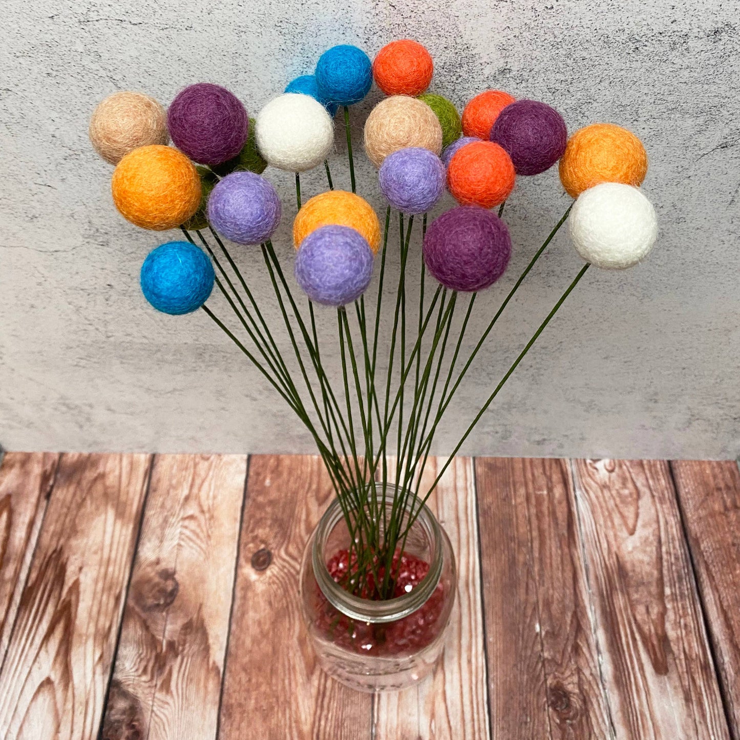 Felt Flower Ball Single Stem - Spring Floral Colors