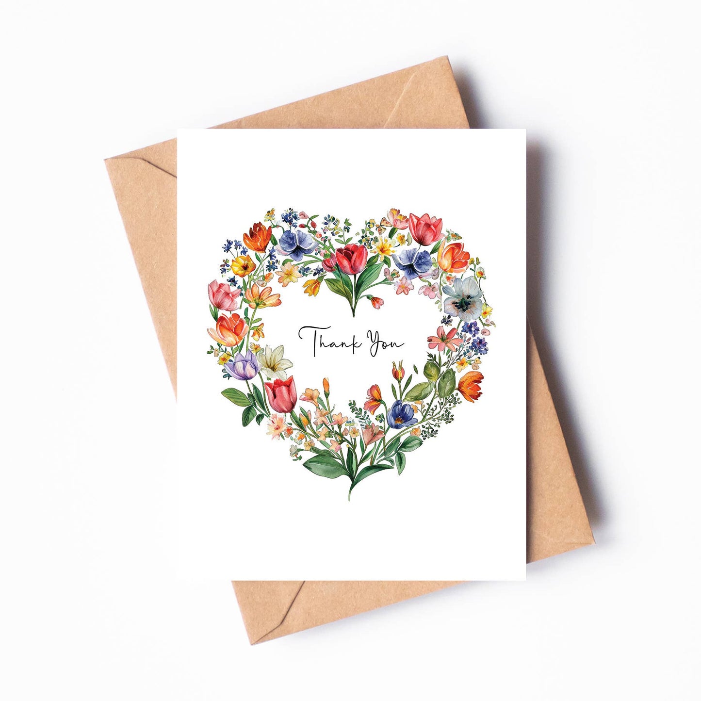 Floral Heart Thank You Card Flower Wreath