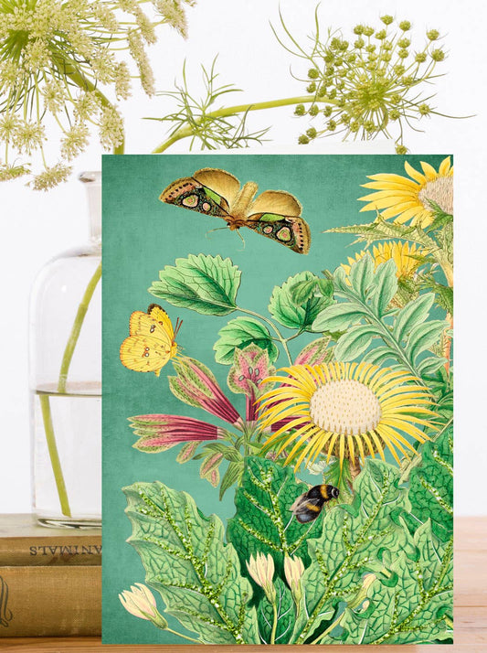 Hand Glittered Botanical Greeting Card