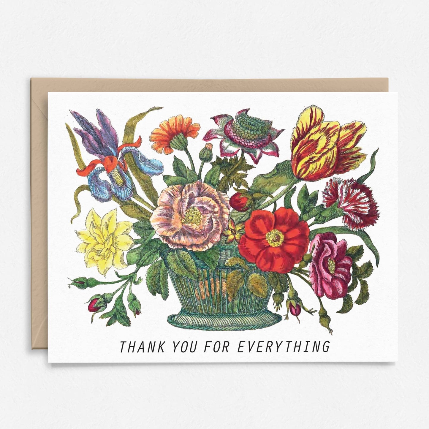 Thank You For Everything Card | Botanical | Floral | Vintage: Packaged in Plastic Sleeves