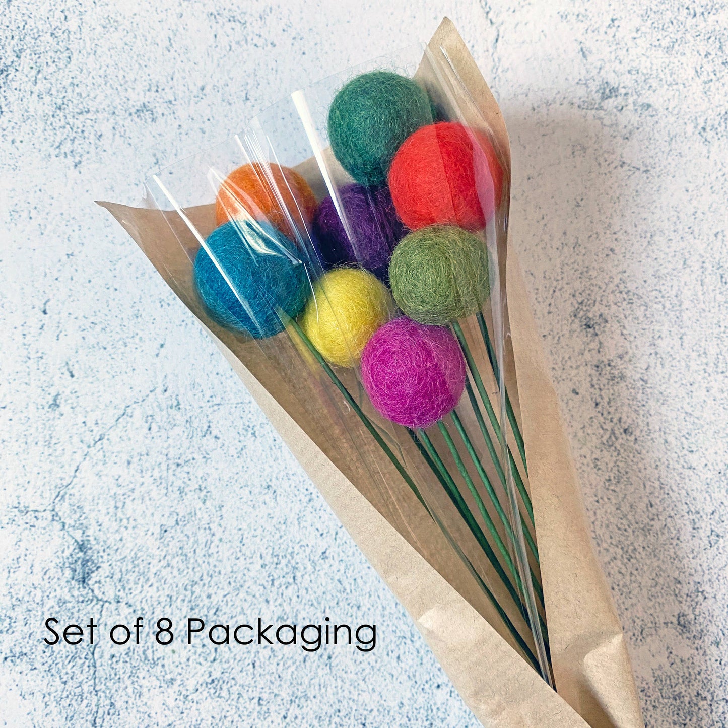 Set of 8 Felt Wool Flower Ball Bouquet Confetti Floral