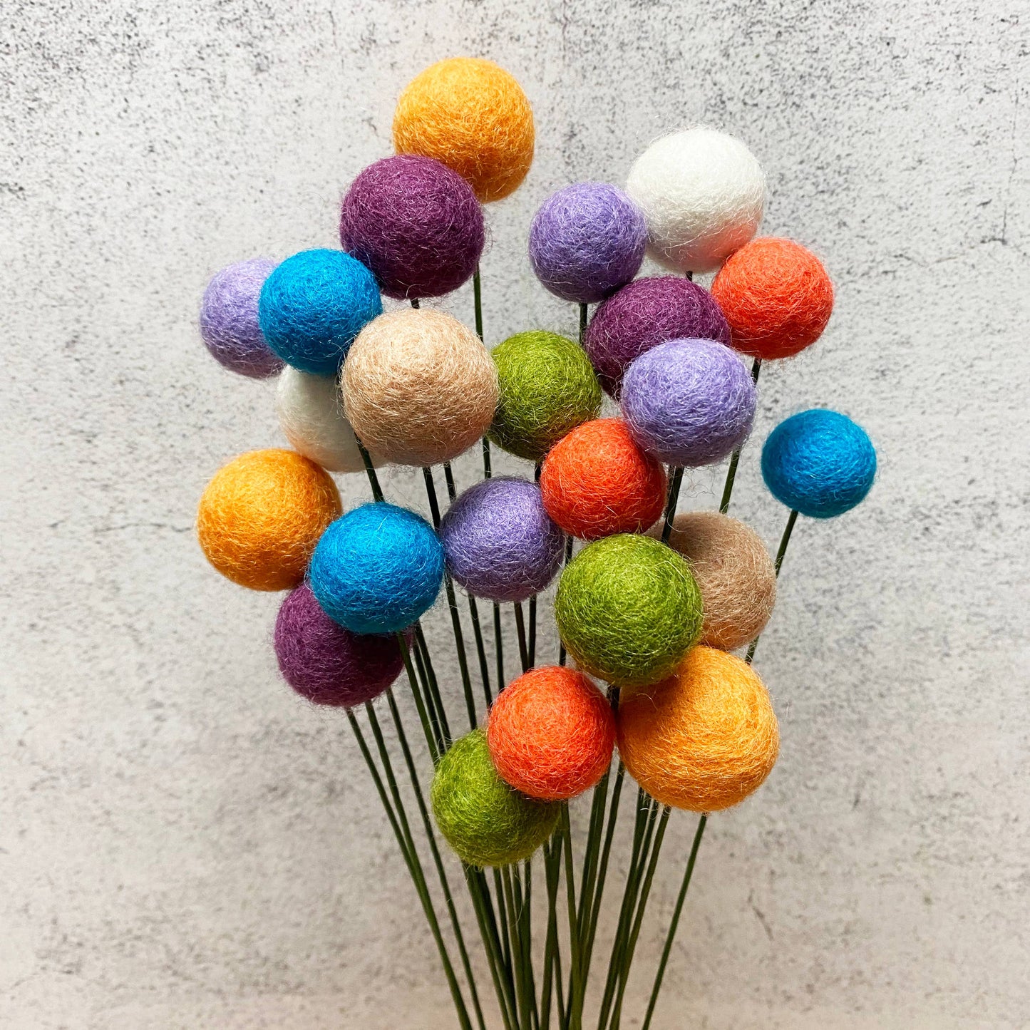 Felt Flower Ball Single Stem - Spring Floral Colors