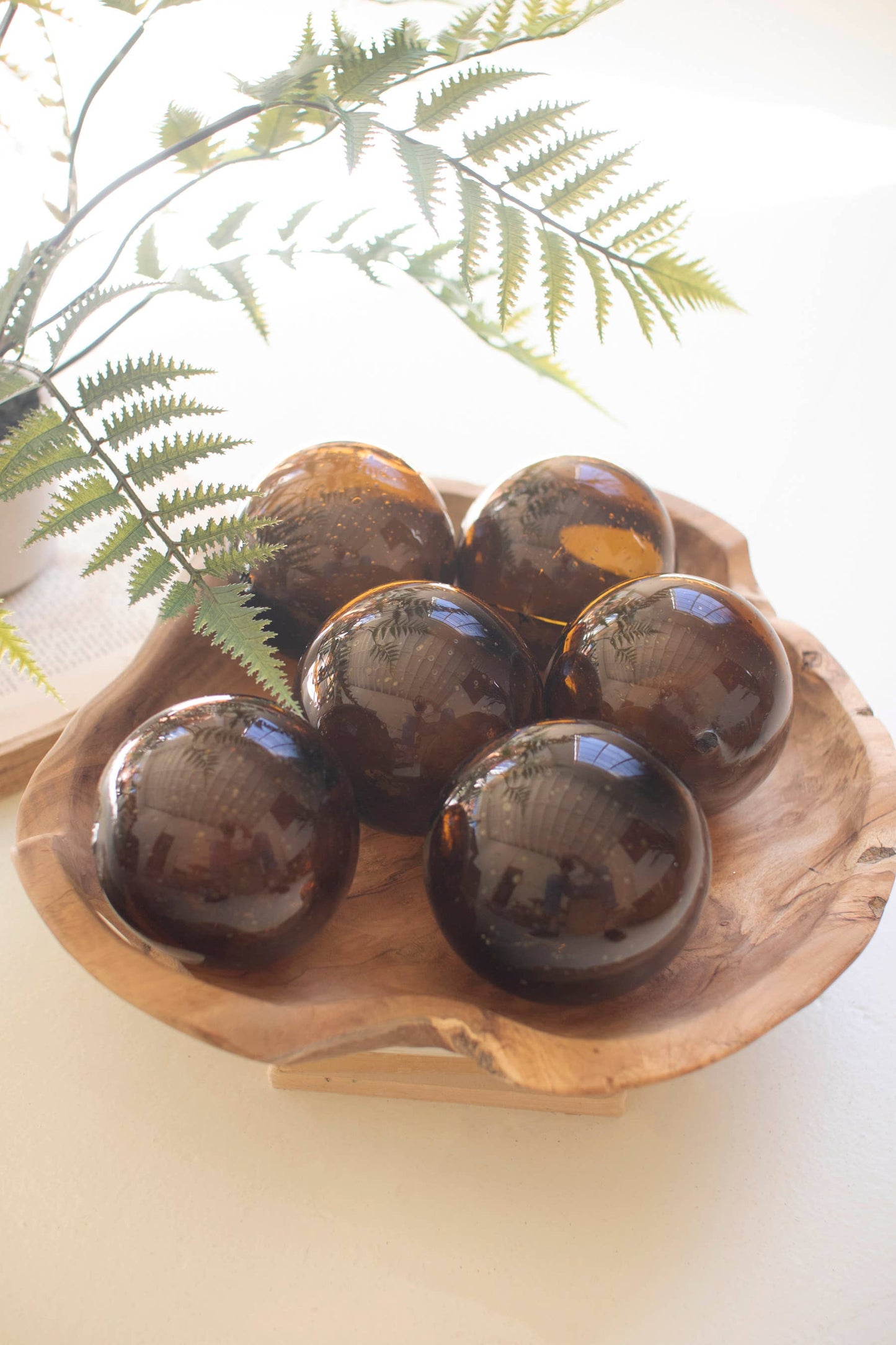 RECYCLED GLASS BALL - AMBER: Brown / Recycled Glass / 4" x 4"