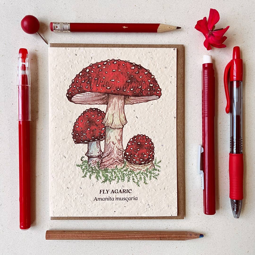 Fly Agaric Mushroom Plantable Wildflower Seed Card: Glassine Sleeves