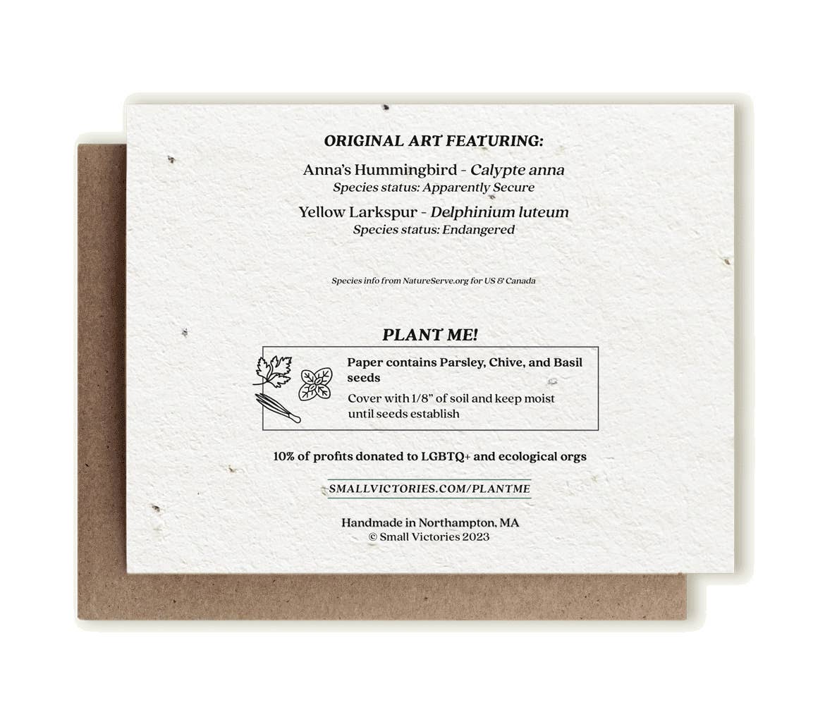 Anna's Hummingbird & Larkspur Plantable Herb Seed Card: Glassine Sleeves