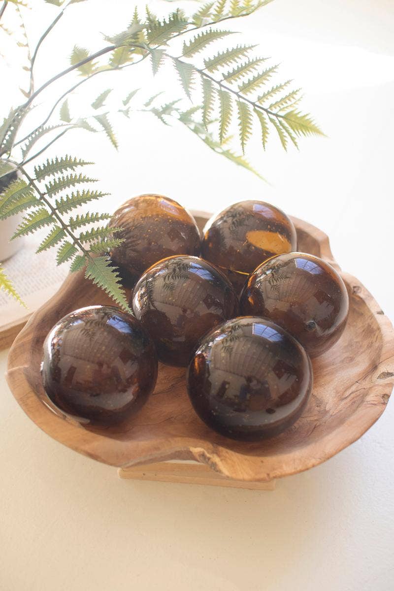 RECYCLED GLASS BALL - AMBER: Brown / Recycled Glass / 4" x 4"