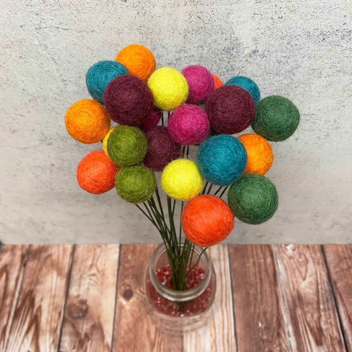 Set of 8 Felt Wool Flower Ball Bouquet Confetti Floral