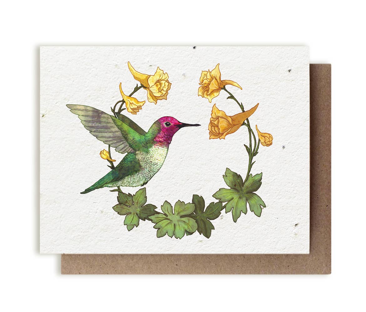 Anna's Hummingbird & Larkspur Plantable Herb Seed Card: Glassine Sleeves
