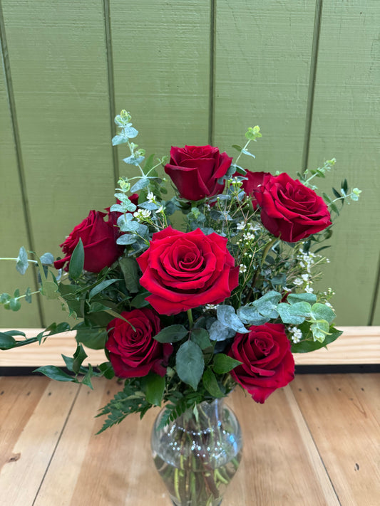 Carol Holly Bouquet - Dozen Roses Arrangement