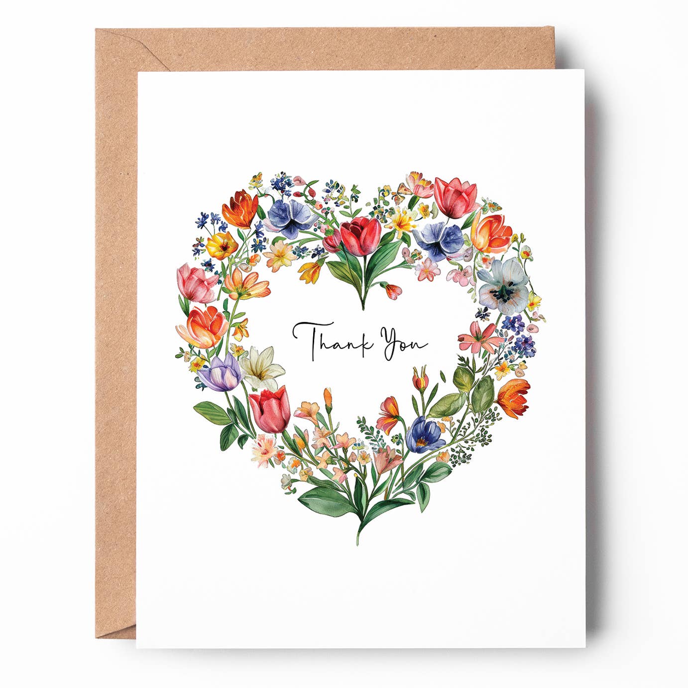 Floral Heart Thank You Card Flower Wreath