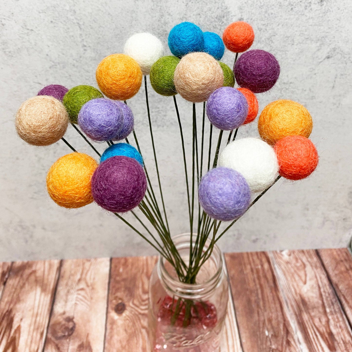 Felt Flower Ball Single Stem - Spring Floral Colors