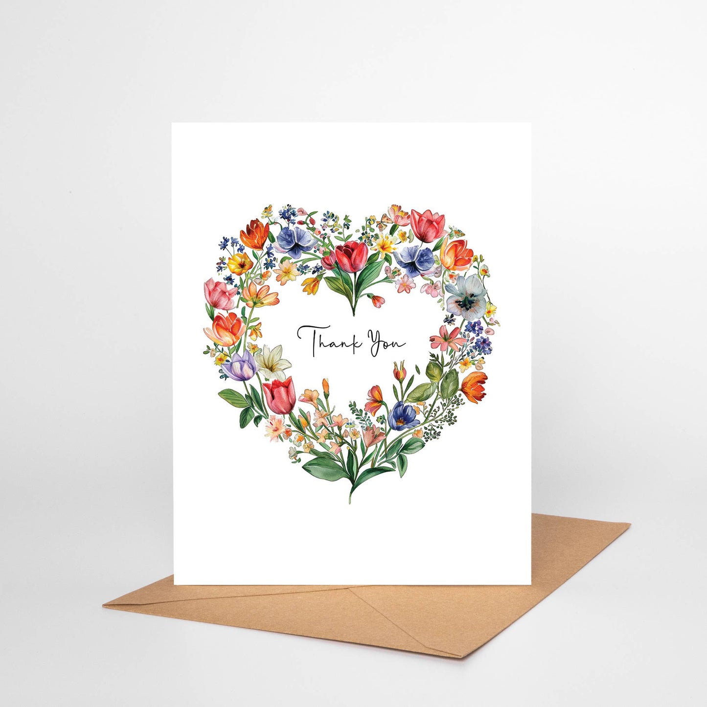 Floral Heart Thank You Card Flower Wreath