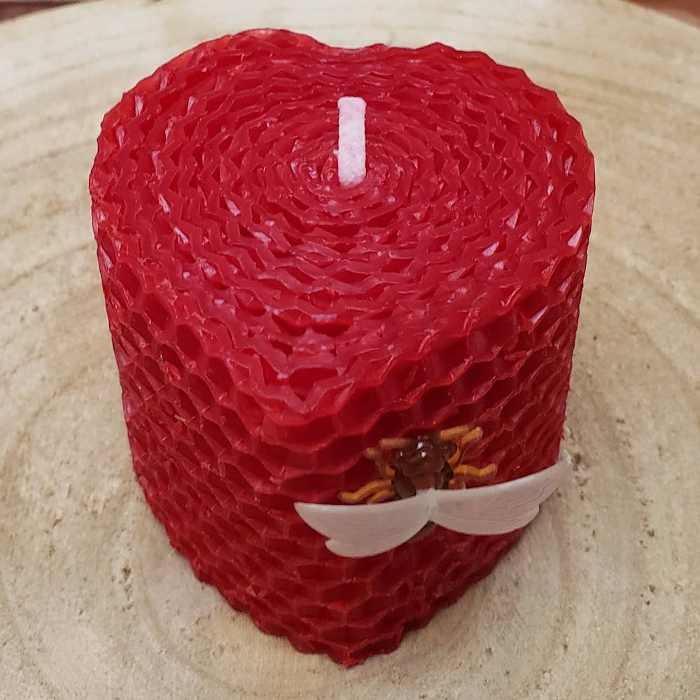 Natural Red Heart Shaped Beeswax Candle