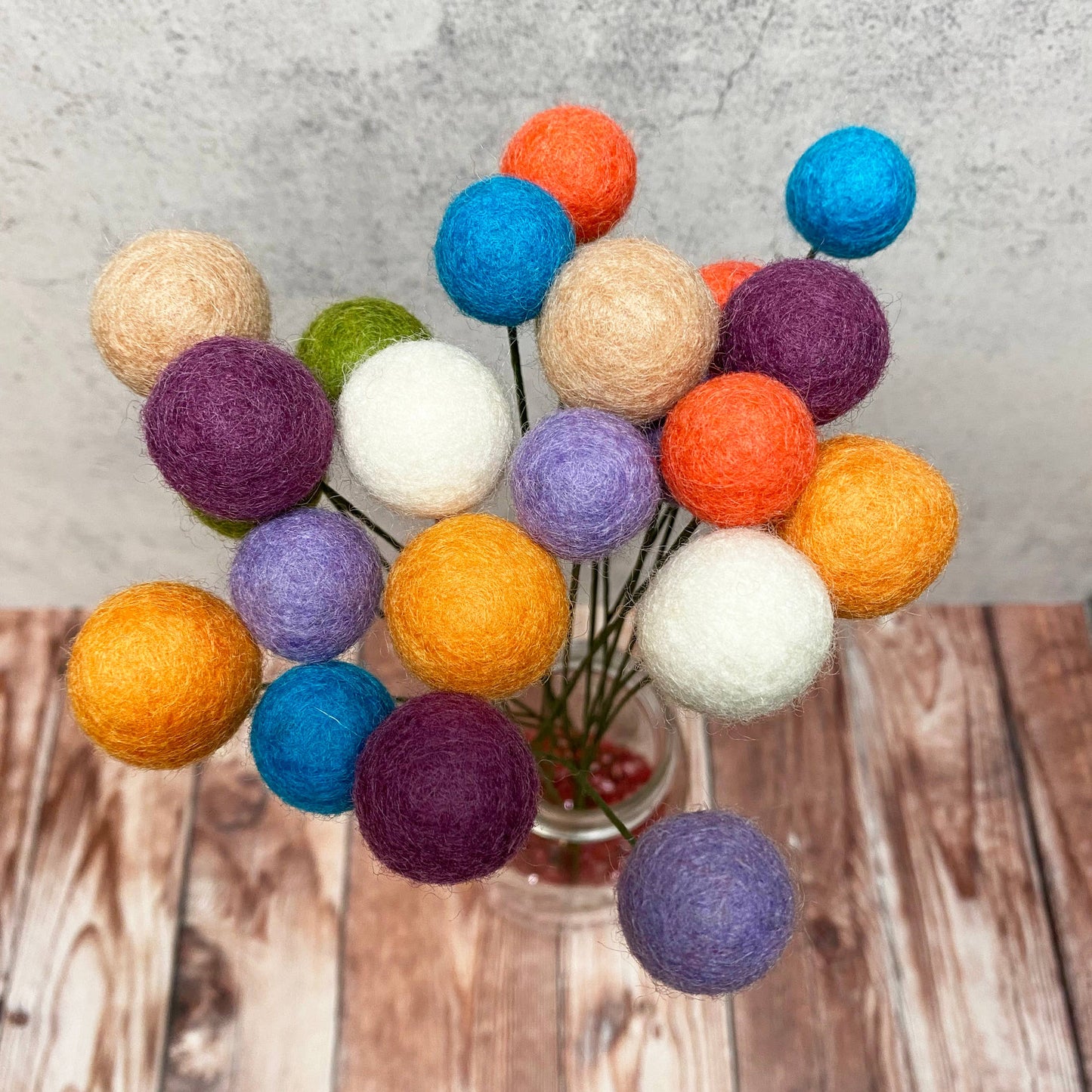 Felt Flower Ball Single Stem - Spring Floral Colors