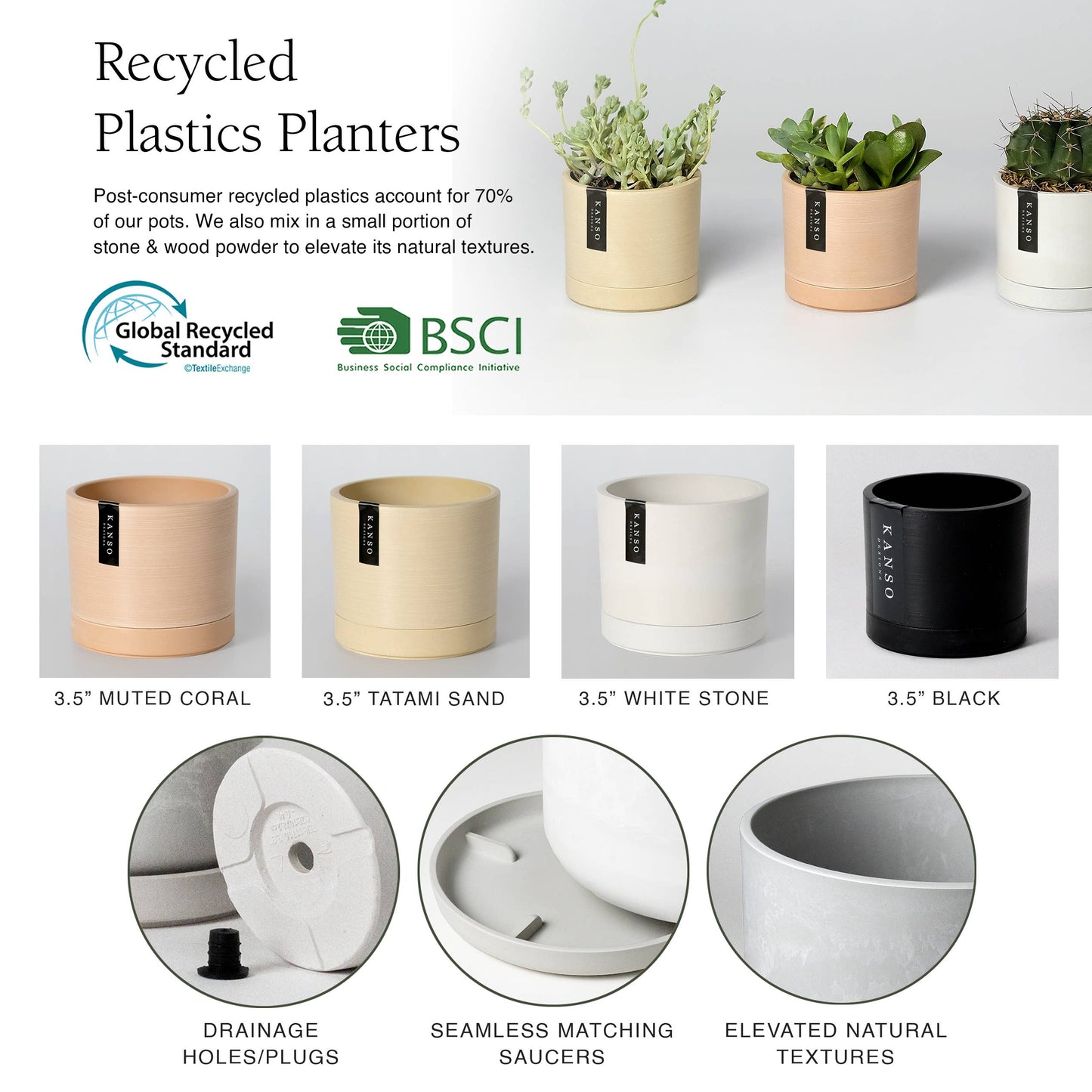 3.5" Earth Tone Mini Planters Tatami Sand