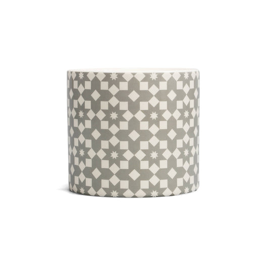 Ceramic Plant Pot Tiles Design Grey Flowers