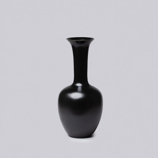 Large Semi-Matte Black Morning Glory Vase